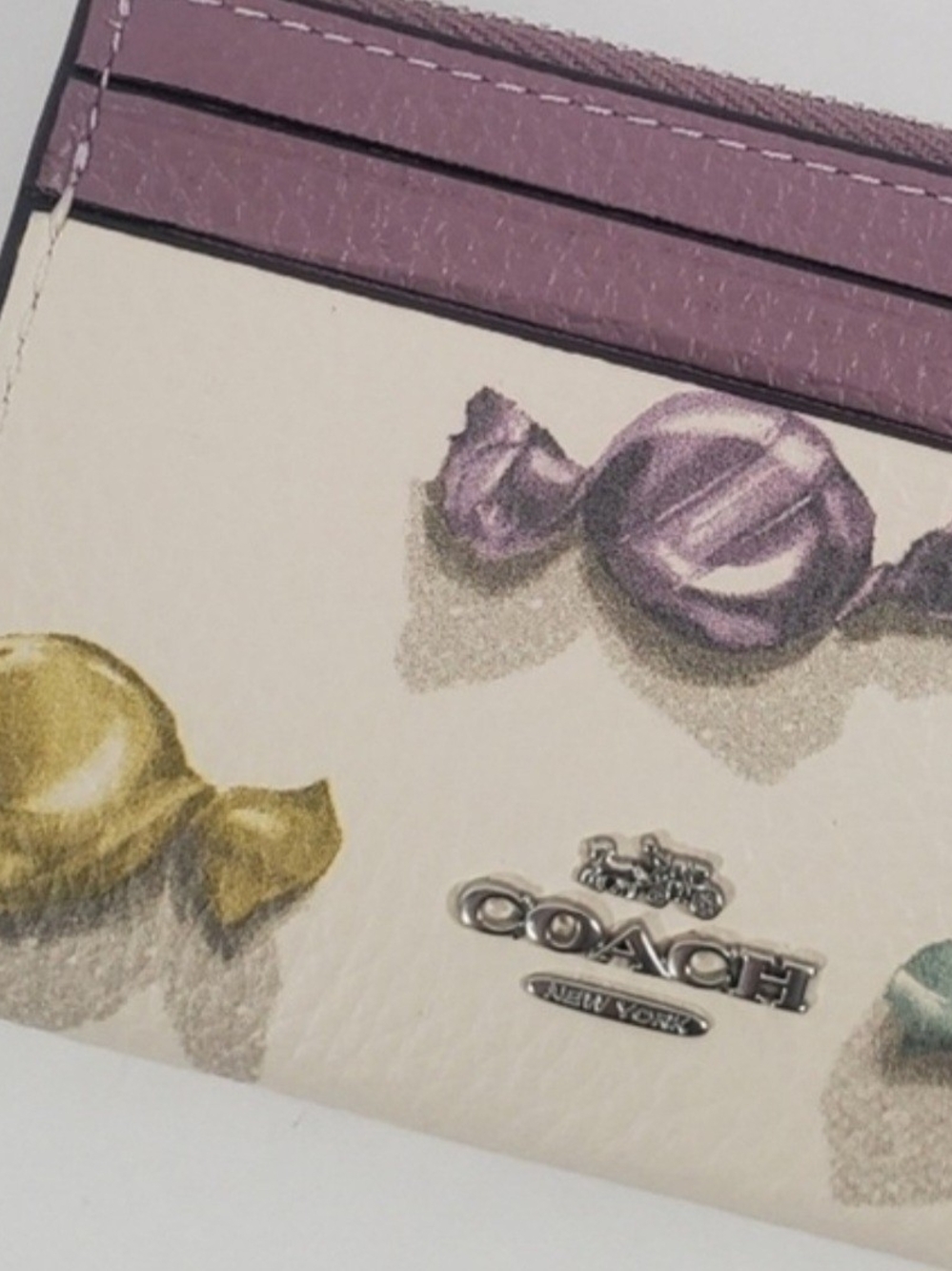 COACH Candy Print Leather Card Case Keychain - Purple & Cream - NWT - Picture 6 of 6